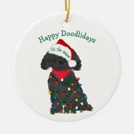 Ornamento De Cerâmica Luzes de Natal personalizadas Labradoodle