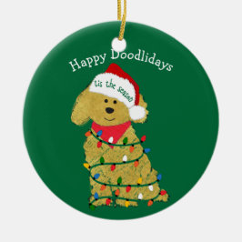 Ornamento De Cerâmica Luzes de Natal personalizadas Verde de ouro