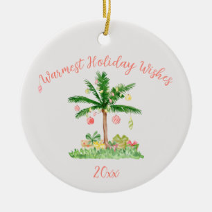 Ornamento De Cerâmica Luzes de Natal Tropicais Coral e Whimical Verde