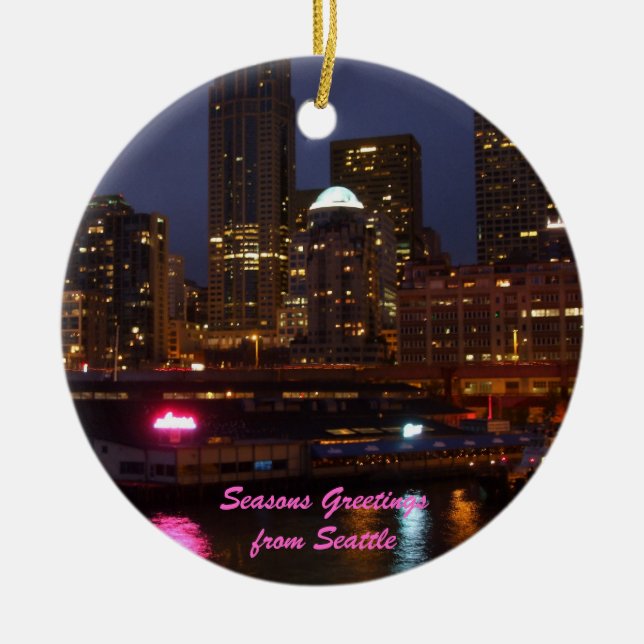 Ornamento De Cerâmica Luzes de Seattle (Frente)