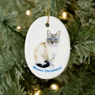 Ornamento De Cerâmica Lynx Point Siamese Cat, Feliz Natal