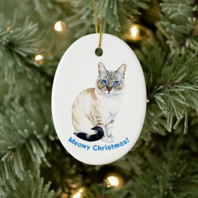 Ornamento De Cerâmica Lynx Point Siamese Cat, Feliz Natal (Árvore)