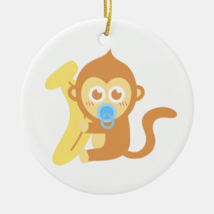 Ornamento De Cerâmica Macaco Bebê de Desenho Animado Fofo com Banana
