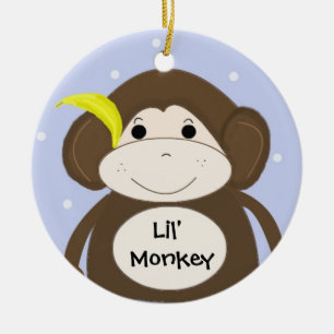 Ornamento De Cerâmica Macaco Bobo com uma Banana na Orelha
