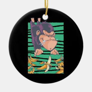 Ornamento De Cerâmica Macaco Cinto Com Bananas