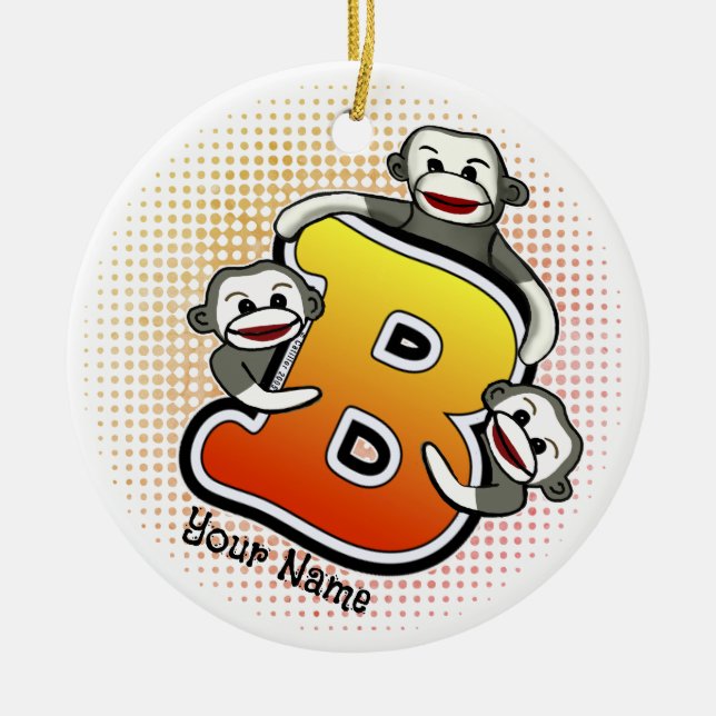 Ornamento De Cerâmica Macaco de Meia com Monograma B  (Frente)