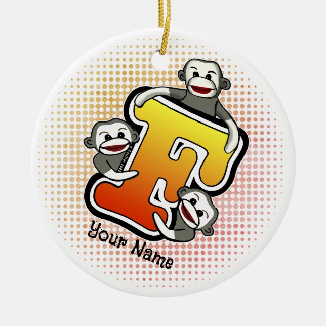 Ornamento De Cerâmica Macaco de Meia com Monograma F  (Frente)