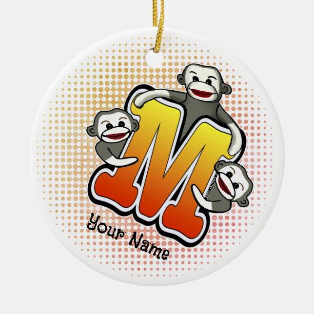 Ornamento De Cerâmica Macaco de Meia com Monograma M (Frente)