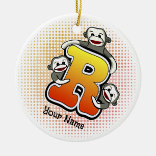 Ornamento De Cerâmica Macaco de Meia com Monograma R