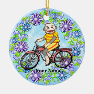 Ornamento De Cerâmica Macaco de Meia de Bicicleta a Pedal