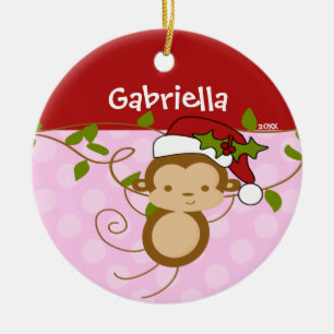 Ornamento De Cerâmica Macaco-Enfeites de natal Rosa-Rosa-Rosa-Bonito