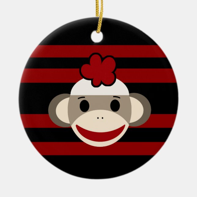 Ornamento De Cerâmica Macaco-macaco-meia-gata-vermelha e preta (Frente)