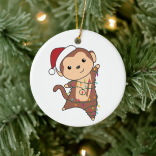 Ornamento De Cerâmica Macaco Natal Neve Inverno Animais Macacos Adulto