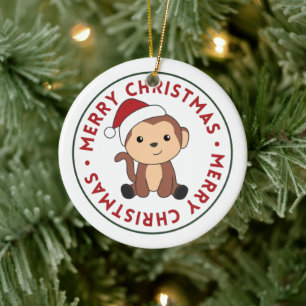 Ornamento De Cerâmica Macaco Natal Neve Inverno Animais Macacos Ceram