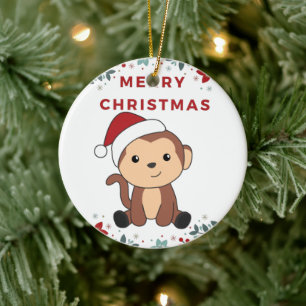 Ornamento De Cerâmica Macaco Natal Neve Inverno Animais Macacos Ceram