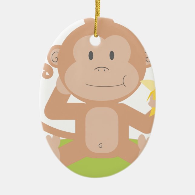 Ornamento De Cerâmica Macaco que come a banana (Frente)