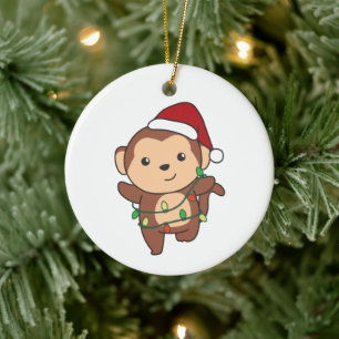 Ornamento De Cerâmica Macacos De Natal De Inverno Macacos Macacos Cerâmi