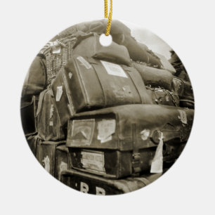 ORNAMENTO DE CERÂMICA MADEIRA DE EQUIPE DE BAGAGEM VIAGEM 1890