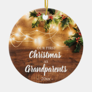Ornamento De Cerâmica Madeira e luzes Primeiro Natal como Avós