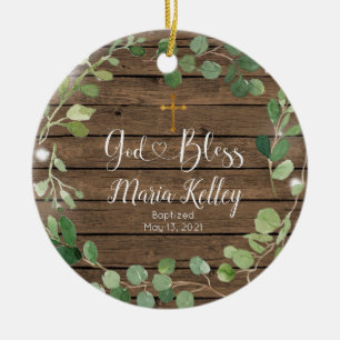 Ornamento De Cerâmica Madeira Verde Menino Personalizado Ou Batismo Meni