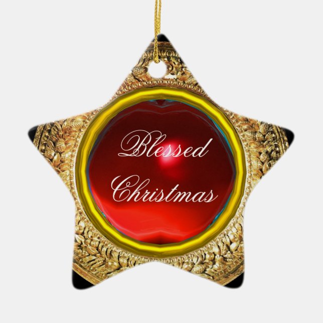 Ornamento De Cerâmica Madona da Estrela Magnífica/Ruby Gemstone (Frente)