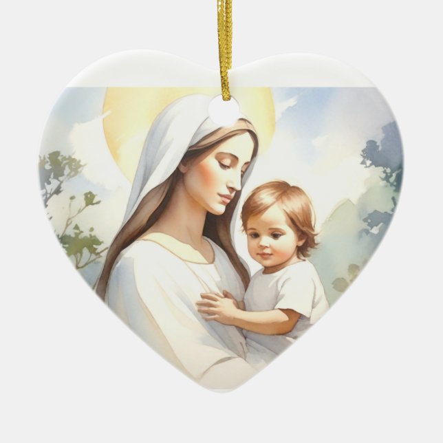 Ornamento De Cerâmica Madonna com Child Jesus (Frente)