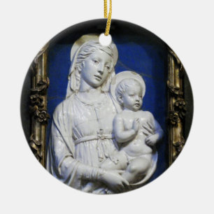 Ornamento De Cerâmica MADONNA COM FILHO, Sapphire Azul redondo