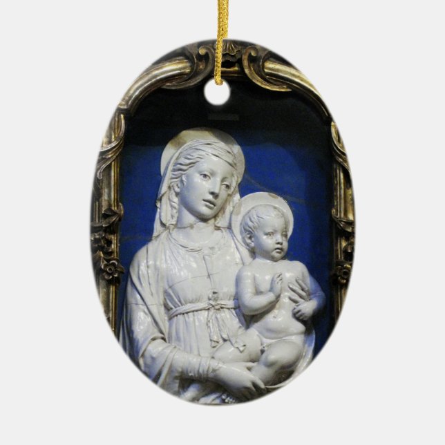 Ornamento De Cerâmica MADONNA COM FILHO, Sapphire Azul redondo (Frente)