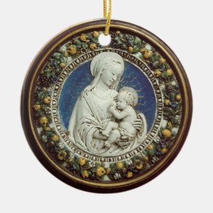 Ornamento De Cerâmica MADONNA COM FILHO, Sapphire Azul redondo