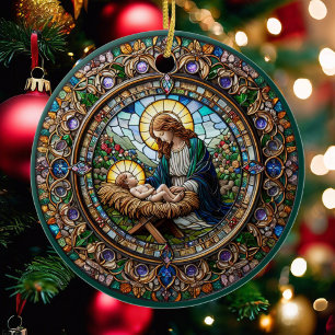 Ornamento De Cerâmica Madonna e Bebê Jesus Natal Religioso