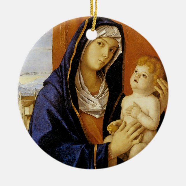 Ornamento De Cerâmica Madonna e Child por Giovanni Bellini (Frente)