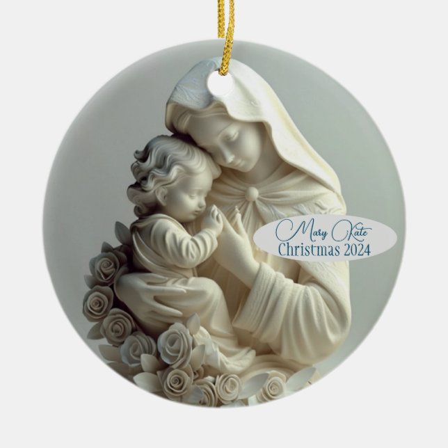 Ornamento De Cerâmica Madonna e Ordem Personalizada Infantil (Frente)