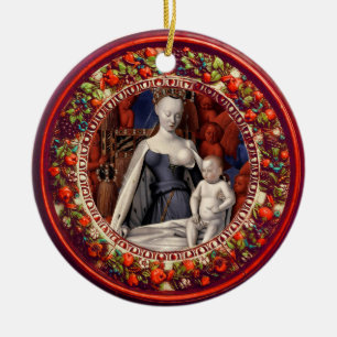 Ornamento De Cerâmica MADONNA, Natal floral vermelho da coroa de