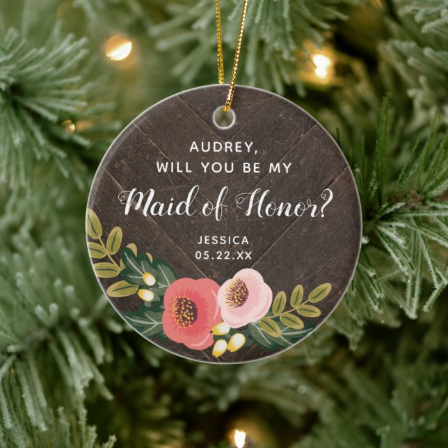 Ornamento De Cerâmica Madrinha de casamento Personalizada Boho Florals (Árvore)