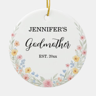 Ornamento De Cerâmica Madrinha Floral Nome Personalizado e Ano