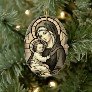 Ornamento De Cerâmica Mãe Abençoada Mary e Jesus Bebê - Virgem Maria