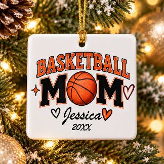 Ornamento De Cerâmica Mãe de Basquete Personalizada Nome Natal