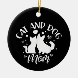 Ornamento De Cerâmica Mãe de Gato e Cachorro Garota Amante de Cachorros 