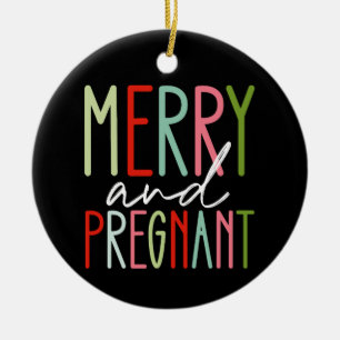 Ornamento De Cerâmica Mãe de Natal Grávida e Alegre