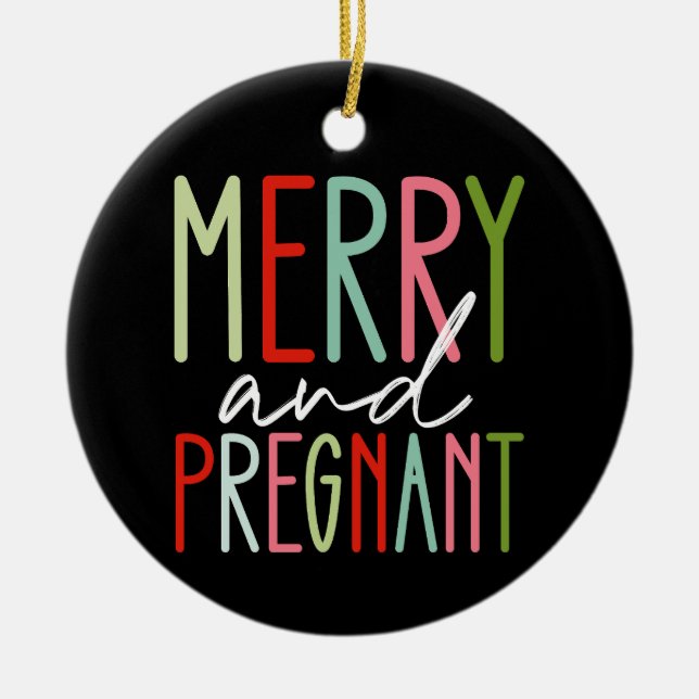 Ornamento De Cerâmica Mãe de Natal Grávida e Alegre (Frente)