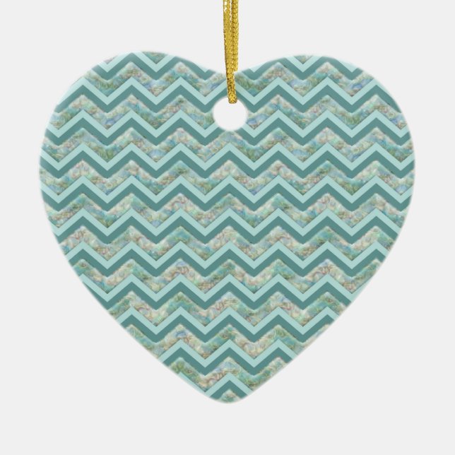 Ornamento De Cerâmica Mãe de Pérola Teal ZigZag (Frente)