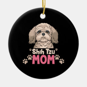 Ornamento De Cerâmica Mãe de Shih Tzu