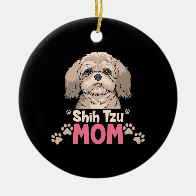 Ornamento De Cerâmica Mãe de Shih Tzu (Frente)
