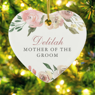 Ornamento De Cerâmica Mãe do Noivo Personalizada Rosa Floral Natal