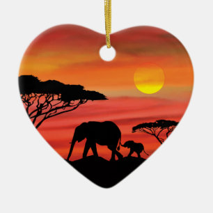 Ornamento De Cerâmica Mãe e Bebê Elefante no Serengeti