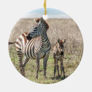 Ornamento De Cerâmica Mãe e Bebê Zebra