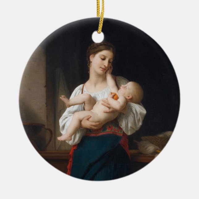 Ornamento De Cerâmica Mãe e Criança (por Bouguereau) (Frente)