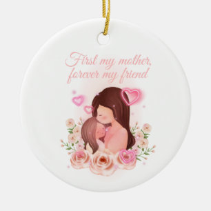 Ornamento De Cerâmica Mãe e filha, nomes personalizáveis