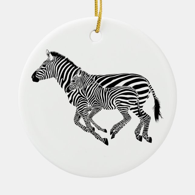 Ornamento De Cerâmica Mãe e Filho da abstrato Zebras (Frente)