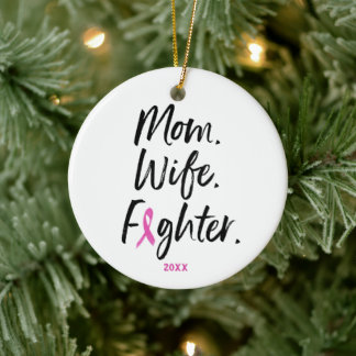 Ornamento De Cerâmica Mãe Esposa Combatendo Câncer De Mama Personalizado